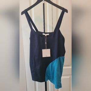 Tibi Navy and Blue Silk Tank Top